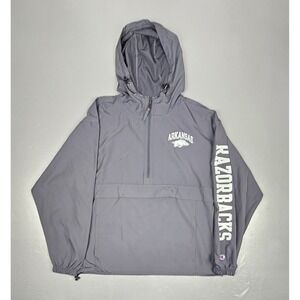 Champion NCAA Arkansas Razorbacks Half Zip‎ Windbreaker Mens Medium Gray Jacket